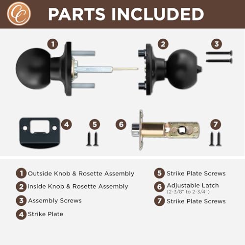Copper Creek BK2030BC-6 Ball Door Knob, Privacy Function, 6 Pack, Black
