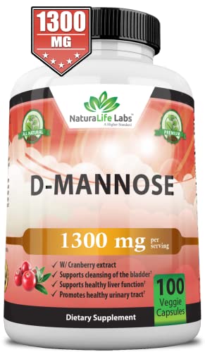 NaturaLife Labs A Higher Standard D-Mannose 1,300 mg with Cranberry Extract Fast-Acting, Flush Impurities, Urinary Tract Health- 100 Veggie Capsules