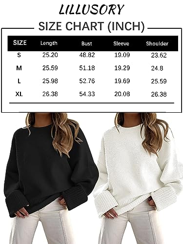 LILLUSORY Women's Winter Pullover Brown Tan Oversized Sweaters Clothes 2024 Trendy Casual Outfits Fuzzy Knit Warm Knitted Top