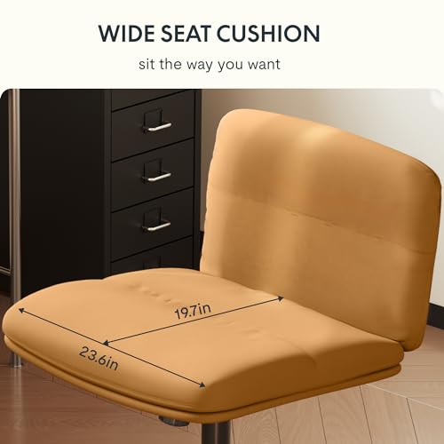 FLEXISPOT Cross Legged Office Chair for Vanity Desk Criss Cross Chair with Wheels Armless Office Chair Vanity Chair Comfy Wide Seat Cushion PU Leather(Brown)