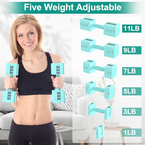 Hezeyferg Adjustable Dumbbells Set of 2, Hand Weights Sets with 5 Levels 3lb, 5lb, 7lb, 9lb, 11lb, Adjustable Weight Dumbbells for Women/Men Home Gym Full Body Workout (Blue)
