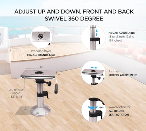 Adjustable Boat Seat Pedestal Boat Seats and Pedestals Boat Seat Pedestals and Bases with Slide and Swivel for Locking Boat Seats Captain Chair 13.5 to 18 Inches Height