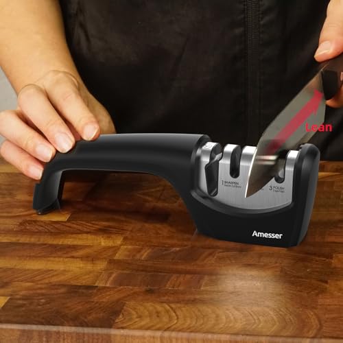 Knife Sharpener, Amesser 4-in-1 Kitchen Knife Sharpener Effortlessly Sharpen Restore, Hone, and Polish Blades Quickly for Kitchen Knives, Pocket Knives, Chef's & Serrated Knives, Scissors