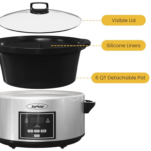 HEYNEMO 4 Quart Slow Cooker, Small Slow Cooker with 3 Cooking Settings, Dishwasher-safe Ceramic Pot, Glass Lid, Black