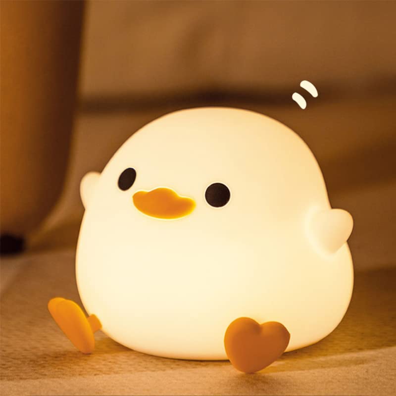 Crtivetoys Cute Duck Night Light, Animal Silicone Nursery Rechargeable Dimmable Table Lamp,Ducky Bedside Lamp with Touch Sensor for Bedrooms,LED Squishy Night Light Kawaii Room Desk Decors