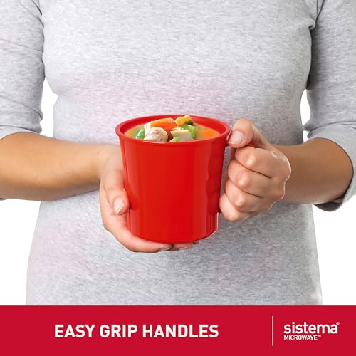 Sistema Microwave Soup Mugs | 656 ml | Microwave Food Containers with Steam Release Vents | BPA-Free | Red | 3 Count