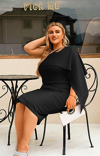 GOBLES Women's Summer Sexy One Shoulder Ruffle Bodycon Midi Cocktail Dress Royal Blue