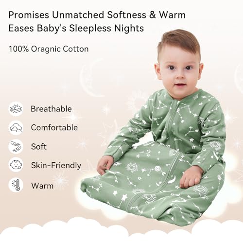 Unnivoll Baby Sleep Sack 0-6 Months 100% Cotton Long Sleeve Wearable Blanket Baby Sleep Bag with 2-Way Zipper 2 Pack 0.5 Tog Sleeping Sack for Newborn Infant
