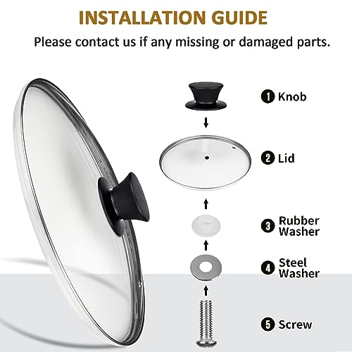 Glass Lid for 9.5 Inch Cast Iron Skillets Frying Pans, 24 cm Tempered Lids for Dutch Ovens, 9.5 In Pan Cover with Stainless Steel Rim for Stock Pots, Heat Resistant Handle, Dishwasher Safe