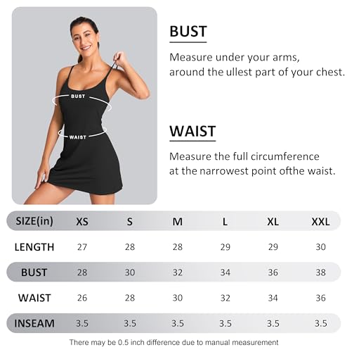 Leovqn Womens Tennis Dress with Built-in Bra & Shorts Athletic Dress for Women Workout Dress with Adjustable Straps Exercise Dress with Pockets Golf Dress Black