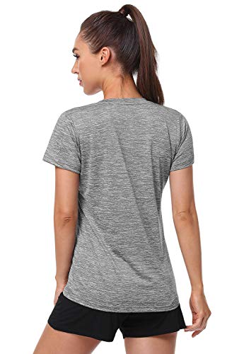 Cosy Pyro Women's Short Sleeve V-Neck Athletic T-Shirt Exercise Yoga Tees Dry Fit Gym Shirts Moisture Wicking Workout Tops Pack of 5 Black/Gray/Azure/Rose/Blue S