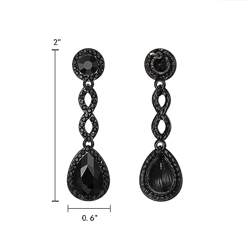 EleQueen Women's Wedding Bridal Black-Tone Black Sparkle Rhinestone Crystal 8-Shaped Teardrop Pierced Dangle Earrings