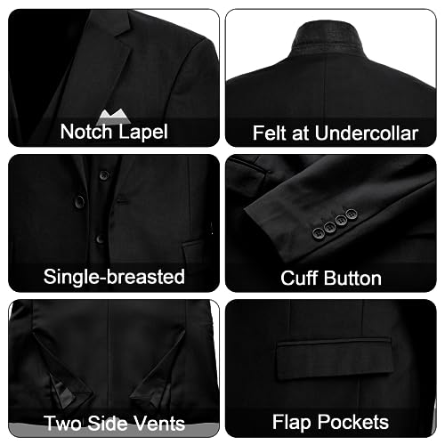 MAGE MALE Mens 3 Piece Suits Slim Fit Tuxedo Suit Set Soild Prom Wedding Suits One Button Blazer Vest Pants Set with Bow Tie Black
