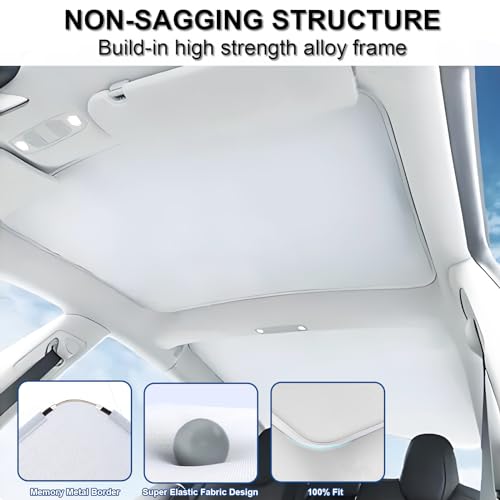 2024 New Version Tesla Model 3 Sunshade Windshield Accessories【OEM Fit, Sun Blockage】 Heat Insulation Keep Cooling Foldable Light-Tight Front Window Sunshade for Model 3 with Reinforced Velcro Strap