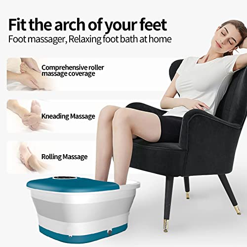 Collapsible Foot Spa Bath with Heat, Remote Control, Temperature Control, Bubbles, Red Light, Pumice Stone, 16 Massage Roller Pedicure Foot Spa Tub Foot Soaker for Soothe & Relax Tired Feet