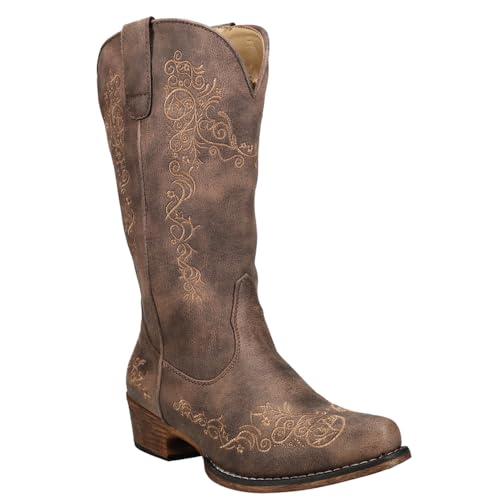 Roper Women’s Riley Scroll Western Boot – 12” Shaft – Vintage Boots, Snip Toe Boots, Flexible TPR Outsole & Padded Insole