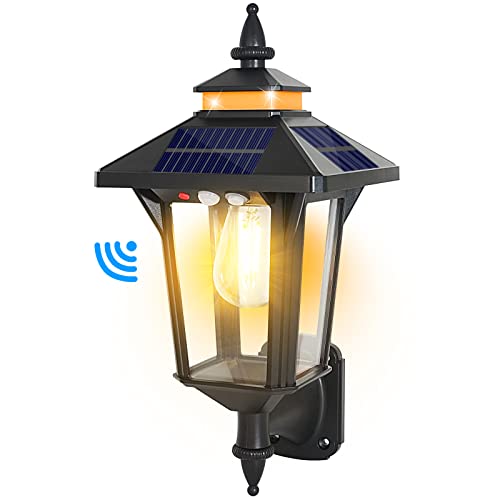 Solar Powered Wall Lantern Lights Outdoor with 3 Modes, Motion Sensor Solar Wall Light Waterproof, Dusk to Dawn LED Exterior Front Porch Lights Fixtures Wall Mount for Garage House Patio Doorway Yard