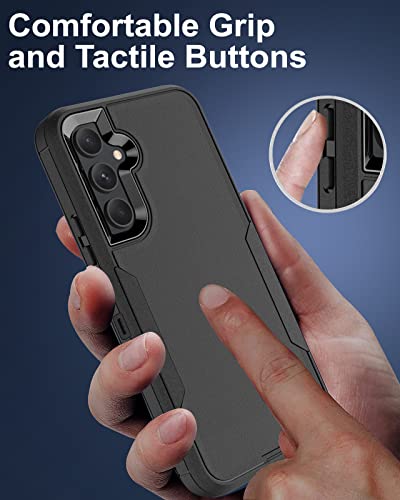 Dahkoiz for Samsung Galaxy S23-FE Case, and Glass Screen Protector, Dust-Proof Port Cover, Full Body Silicone Rubber Covered, Non-Slip Drop-Proof Phone Case for S23 FE 5G(2023), Black/Black