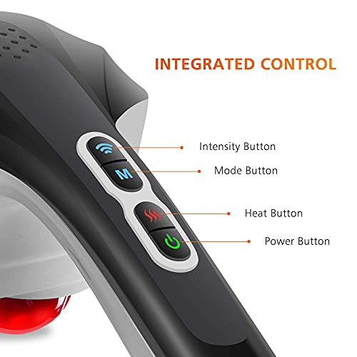 Snailax Cordless Handheld Back Massager with Heat,Deep Tissue Percussion Massager, 3 Sets of Dual Pivoting Heads,Rechargeable Hand Held Massager for Neck,Back Shoulder,Calf,Legs