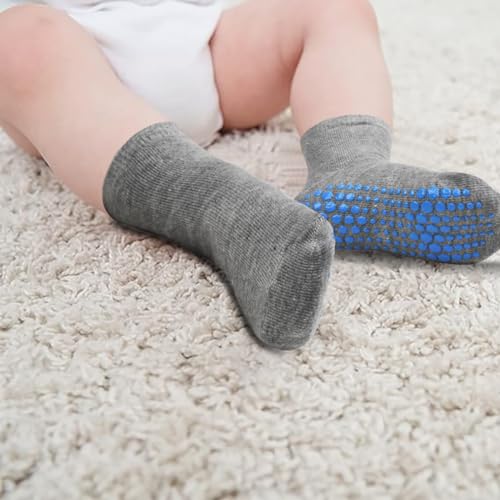 ELUTONG Non Slip Grip Socks Kids Anti-Skid Socks 12 Pairs for 1-7T Baby Toddler Boys and Girls