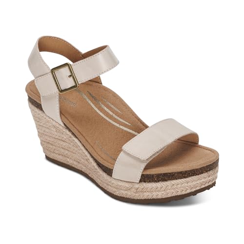 Aetrex Women's Sydney Orthopedic Espadrille Wedge Sandals – Arch Support Wedges Heels for Women - Adjustable Ankle Strap Summer Shoes for Women