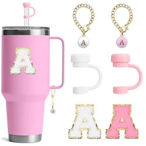 BABORUI 6Pcs Cup Accessories for Yeti Tumbler Straw Cover Cap for Yeti Water Bottles, Initial Charm, Letter Cup Stickers for Yeti(X)