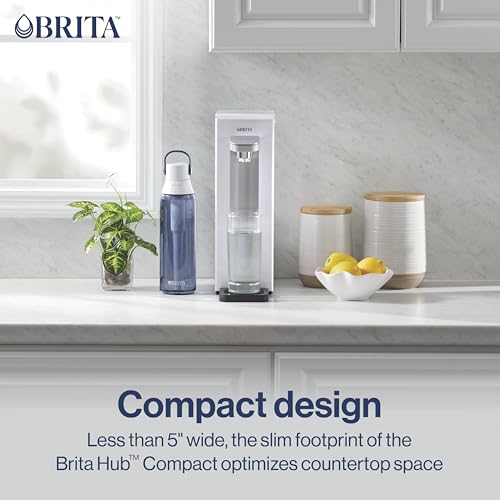 Brita Hub Compact Countertop Water Filter System, 9 Cup Water Reservoir, Includes 6 Month Carbon Block Filter, White, 87344