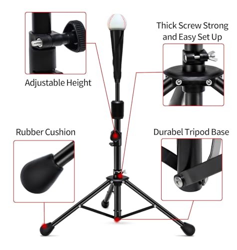 FDLS Baseball Batting tee for Adults and Youth Teens, Portable Tripod Stand Base Tee Easy Adjustable Height 27 to 46 inches for Hitting Training Practice, with Carrying Bag