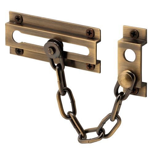 Prime-Line U 9913 Chain Door Guard – Door Chain Lock for Door and Home Security, 3-5/16”, Solid Brass Construction and an Antique Finish (Single Pack)