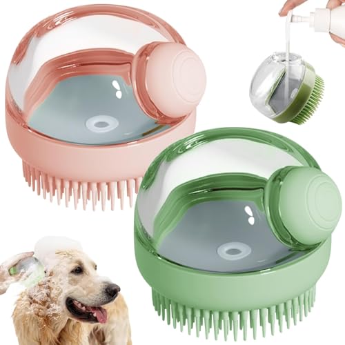 Kwispel Dog Bath Scrubber Brush, 2 PCS Pet Dog Grooming Massage Shampoo Bath Brush with Soap and Shampoo Dispenser Soft Silicone Bristle for Long Short Haired Dogs Cats Shower