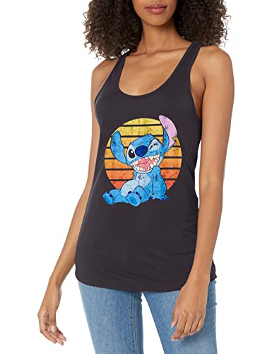 Disney womens Lilo & Stitch Bright Stitch Slim Fit, Scoop Hem Racerback Tank T Shirt, Black, X-Small US