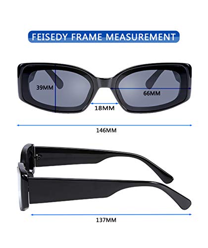 FEISEDY Retro Rectangle Sunglasses Women Men Vintage 90s Small Glasses Thick Narrow Fashion Y2K Plastic Glasses B2462