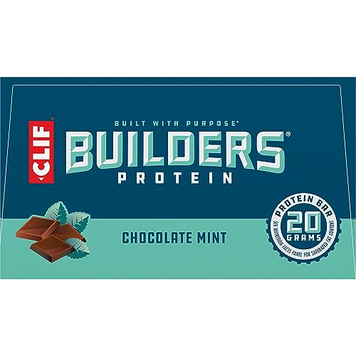 CLIF Builders - Chocolate Mint Flavor - Plant Based Protein Bars - Gluten Free - Non-GMO - Low Glycemic - 20g Protein - 2.4 oz. (12 Pack)