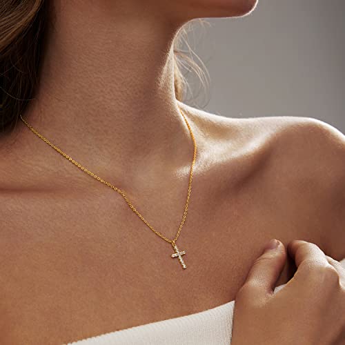 HERIER Cross Necklace for Women, Dainty 18K Gold plated Cute Small Cross Pendant Necklace Simple Gold Cross Necklaces Gold Jewelry for Women Trendy