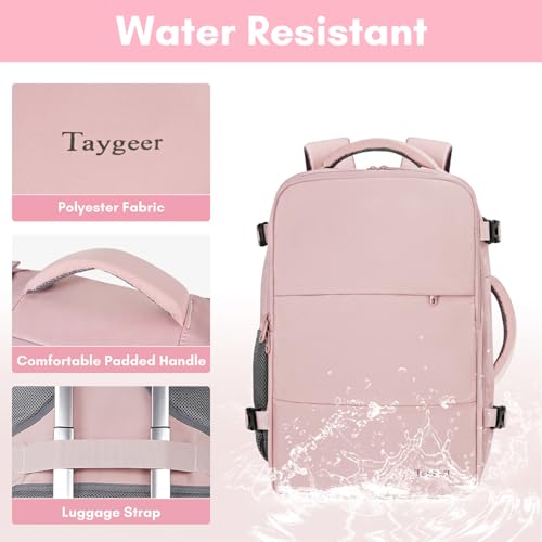 Taygeer Travel Backpack for Women, Carry On Backpack with USB Charging Port & Shoe Pouch, TSA 15.6inch Laptop Backpack Flight Approved, Nurse Bag Casual Daypack for Weekender Business Hiking, Pink