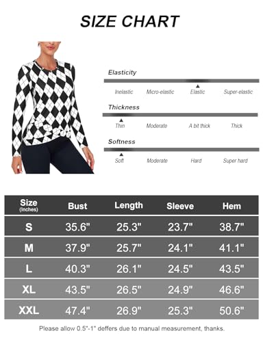 LURANEE Athletic Wear Women,Long Sleeve Workout Tops Cross Hem Quick Dry Athletic Running Yoga T-Shirts Black White Argyle S