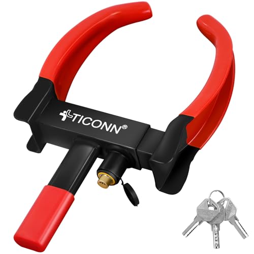 TICONN Universal Wheel Lock, Heavy Duty Tire Lock, Automobile Security Anti Theft Clamp Lock for Car Trailer SUV Motorcycle with 3 Keys (Black)