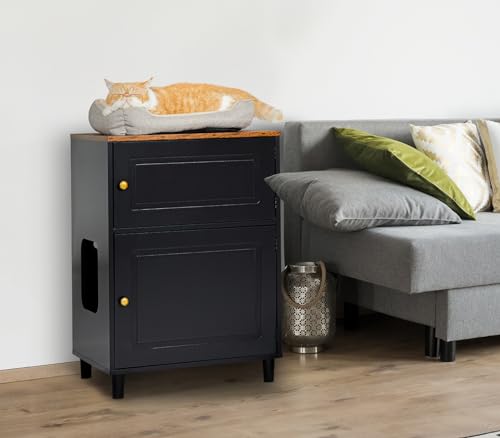Petsfit Litter Box Enclosure, Odor-Free Design, Storage Cabinet, Easy-Clean, and Stylish Hidden Litter Box Furniture (A-Black)