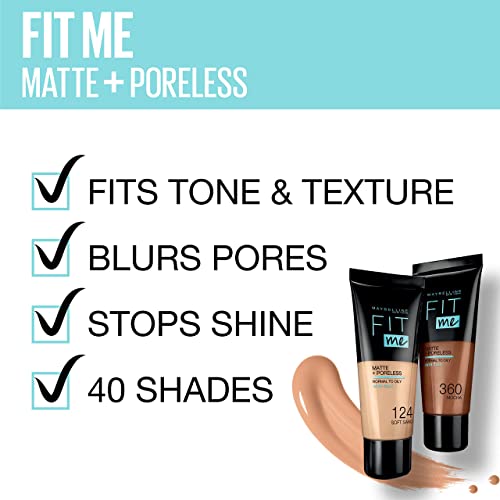 Maybelline New York Fit Me Matte + Poreless Liquid Foundation, Pouch Format, 115 Ivory, 1.3 Ounce