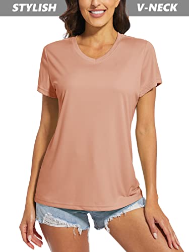 MAGCOMSEN Running Shirts for Women Dry Fit Short Sleeve T Shirts Women Rash Guard Quick Dry Hiking Shirts Fishing Shirts Rose M