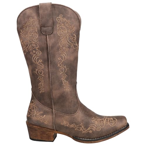 Roper Women’s Riley Scroll Western Boot – 12” Shaft – Vintage Boots, Snip Toe Boots, Flexible TPR Outsole & Padded Insole