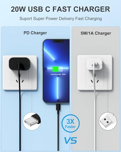 iPhone 14 13 12 Charger Fast Charging, 2 Pack 20W Fast PD USB C Wall Charger Adapter with 3Pack 6Ft USB C to Lightning Cable (MFi Certified) for 14/14 Plus/14 Pro/14 Pro Max/13/ Black