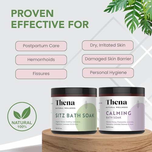 Thena Organic Sitz Bath Soak & Calming Soak Bundle | 100% Natural & Gentle with Colloidal Oatmeal Manuka Honey Soothe Dry Skin Natural Eczema Skin Therapy Postpartum Essentials