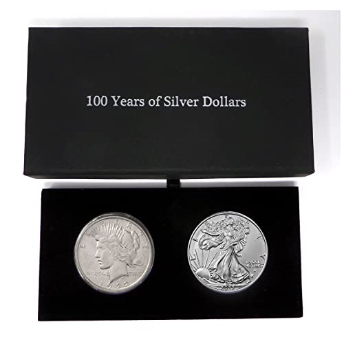 1923 Peace and 2023 Silver Eagle - 100 Year Silver Dollar Set in Deluxe Holders Circulated, Uncirculated