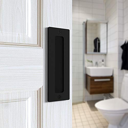 Orgerphy 7” Black Barn Door Handle Finger Pull Set (2 Packs) | Heavy Duty Modern Simple Invisible Handle for Gates Garages Sheds Barn Door, Pocket Door | with Flat Bottom Easy to Install (2 PCS)