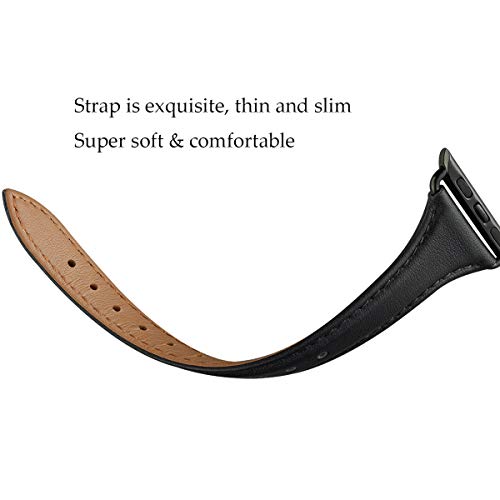 WFEAGL Leather Bands Compatible with Apple Watch Band 38mm 40mm 41mm Women, Top Grain Leather Strap Slim and Thin Replacement Wristband for iWatch SE SE2 Series 9 8 7 6 5 4 3 2 1 (Brown/Gold)