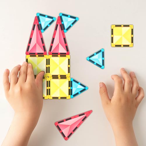 PicassoTiles Magnet Tile Building Blocks Mini Diamond Series Magnetized Toy Travel Size Compact Portable Magnetic Construction Block STEM Sensory Toy Early Education Learning Kids Ages 3+ PTM12