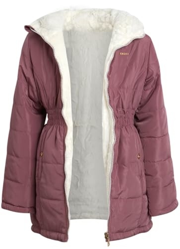 DKNY Girls’ Jacket – Reversible Heavyweight Quilted Parka Coat with Sherpa Lining – Reversible Jacket for Girls (4-16), Size 7-8, Dark Dusty Pink/Cream