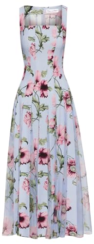 Oscar de la Renta, Poppy Cady Inset Dress, Light Blue/Pink, 12