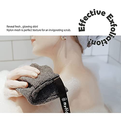 myHomeBody Soap Pocket Exfoliating Soap Saver Pouch, Body Scrubber Sponge, Exfoliator for Bath or Shower, for Large Bar Soap or Leftover Bits, Graphite Gray, 2 Pack + 2 Soap Lifting Pads